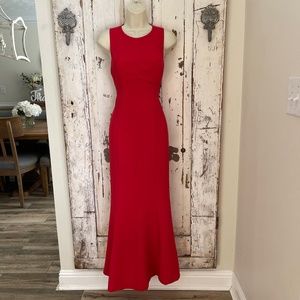 BCBGeneration Size 4 Woman's Red Sleeveless Lace Trim Long Formal Dress Gown